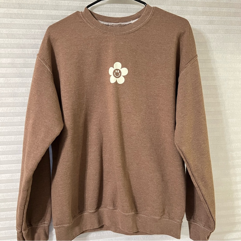 PACSUN Brown Indie Flower Crewneck